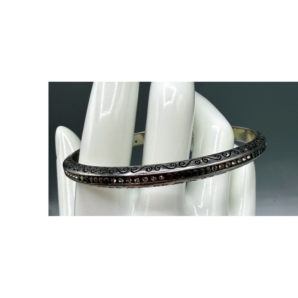 Brighton Silver Plated Scrollwork Crystal Bangle Bracelet Heart Hallmark